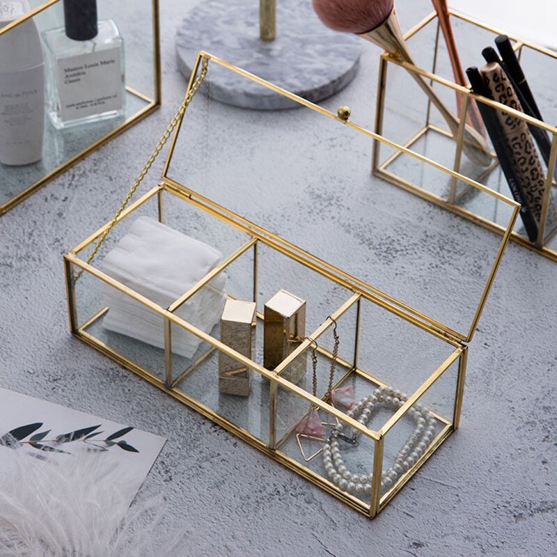 Gouden Make-up Organizer met 3 Vakjes